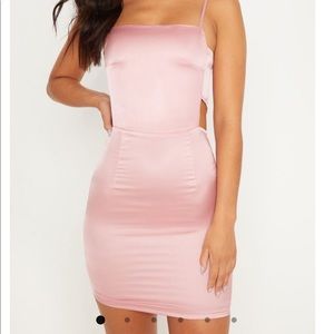 PLT Rose Satin Cut Out Side Bodycon Dress